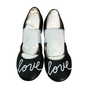 NIB Ed By Ellen Degeneres Black Faux Leather Ballet Flats Embroidered Love 4.5M